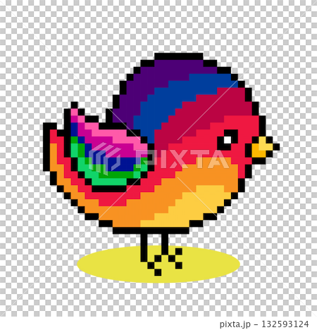 8 bit Pixel colorful bird. Pixel Animal for game assets in vector illustration. 132593124