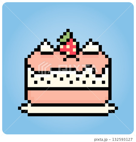 8 bit pixel birthday cake. food item for game assets in vector illustration. 8 bit pixel birthday cake. food item for game assets in vector illustration. 132593127