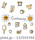 シンプルな手書きの朝のアイコンセット 132593394