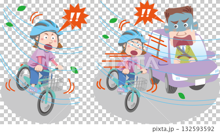 交通安全<強風時(横風)の自転車トラブル・転倒&横滑りして車にぶつかりそうになる・子供・小学生> 交通安全<強風時(横風)の自転車トラブル・転倒&横滑りして車にぶつかりそうになる・子供・小学生> 132593592