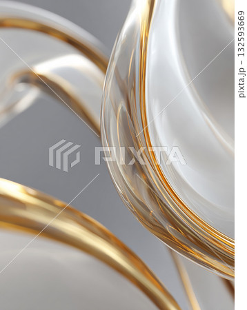 滑らかな琥珀色の波紋と透明な曲線 132593669