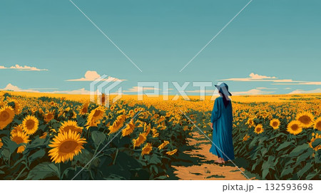 ひまわり畑を行く ひまわり畑を行く 132593698