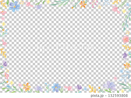 手繪水彩畫框，描繪了嬌嫩的花草－白色背景 132593808