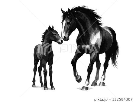 馬のシルエット年賀状素材セット 132594307