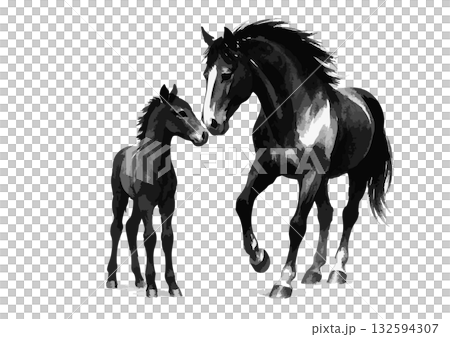 馬のシルエット年賀状素材セット 132594307