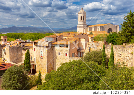 View of Girona Cathedral and old town Spain View of Girona Cathedral and old town Spain 132594354