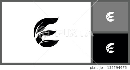 Letter E Logo with Leaf Shapes for Nature and Eco Brand Letter E Logo with Leaf Shapes for Nature and Eco Brand 132594476