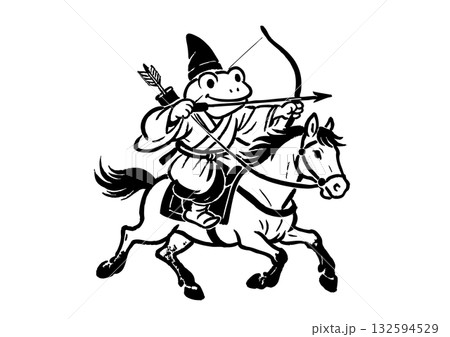 鳥獣戯画風流鏑馬の年賀状素材・蛙 132594529