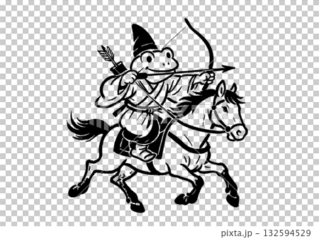 鳥獣戯画風流鏑馬の年賀状素材・蛙 132594529