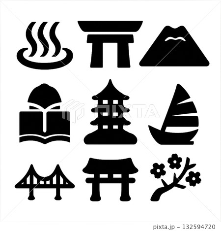 観光ランドマークアイコンセット／Tourist Landmark & Temple Icon Set 132594720