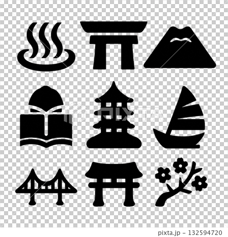 観光ランドマークアイコンセット／Tourist Landmark & Temple Icon Set 132594720
