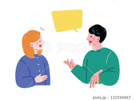 会話する日本人男性と白人女性 132594867