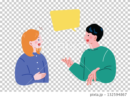 会話する日本人男性と白人女性 132594867