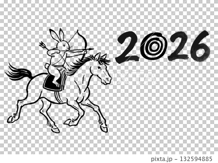 New Year's card material of Choju Giga-style Yabusame rabbit New Year's card material of Choju Giga-style Yabusame rabbit 132594885