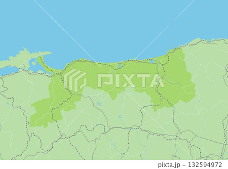 日本の鳥取県と隣接する都道府県を含む、緑色のシンプルなロードマップ 132594972