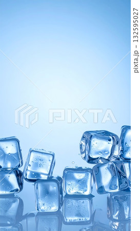 Ice Cube on Light Blue Background 132595027