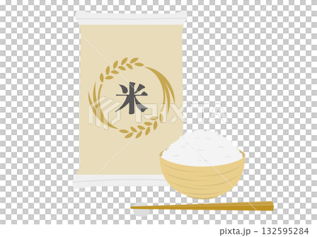 一袋米和一碗白飯的插圖 一袋米和一碗白飯的插圖 132595284