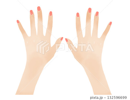 ピンクのネイルをした両手　水彩風イラスト 132596699