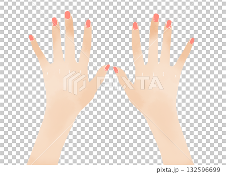 ピンクのネイルをした両手　水彩風イラスト 132596699