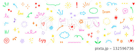 Line arrow, star, heart cute icon elements. Hand drawn sketch heart, arrow, star, flower decoration symbols. Simple sketch line style emphasizes abstract graphic elements. Vector Line arrow, star, heart cute icon elements. Hand drawn sketch heart, arrow, star, flower decoration symbols. Simple sketch line style emphasizes abstract graphic elements. Vector 132596736