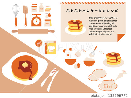 ふわふわパンケーキのイラストセット ふわふわパンケーキのイラストセット 132596772