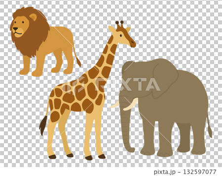 長頸鹿、獅子和大象插圖 長頸鹿、獅子和大象插圖 132597077