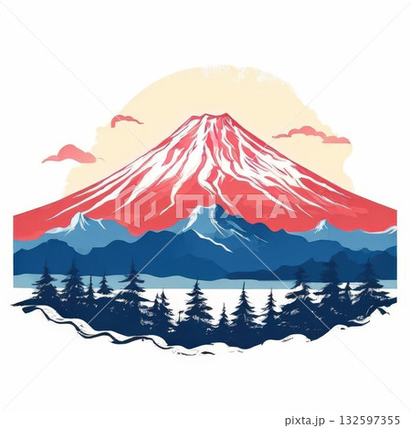 an AI Image Generator, Vibrant Mountain Landscape With Snow Peak, Forests, 132597355