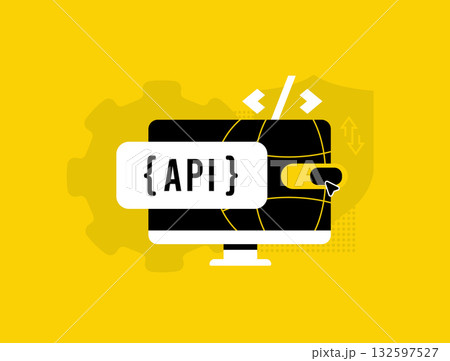 API integration concept. Software connectivity by enabling seamless data exchange, real-time api synchronization. Scalable web services across global networks for enhanced developer productivity 132597527