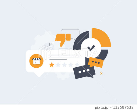 Fake negative reviews expose competitor review flooding tactics using automated spam, sentiment manipulation. Business reputation sabotage for unfair market advantage and SEO disruption illustration 132597538