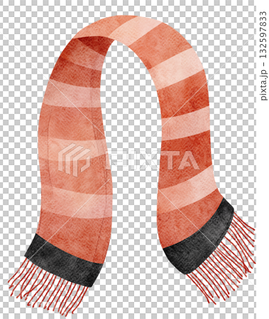Watercolor Illustration of a Striped Winter Scarf 132597833