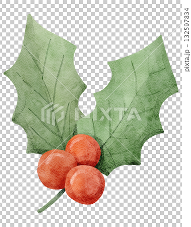 Watercolor Plaid Christmas Stocking Illustration 132597834