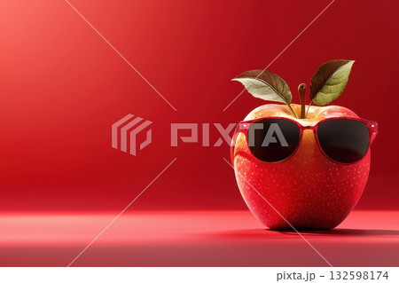 A red apple with sunglasses on its face A red apple with sunglasses on its face 132598174