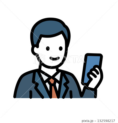 スマートフォンを持つ男性のフラットアイコン（ベクターイラスト 132598217