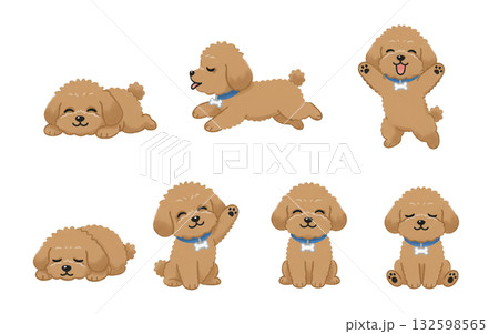 かわいい犬のイラスト複数ポーズ 132598565