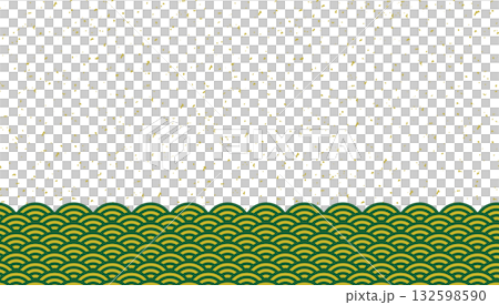 Background material of Seigaiha and gold leaf / green and gold Background material of Seigaiha and gold leaf / green and gold 132598590