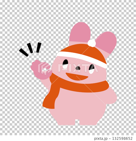 Winter rabbit making an OK pose 132598652