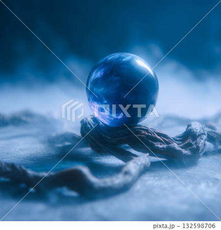 Blue Glass Sphere on Twisted Branches Blue Glass Sphere on Twisted Branches 132598706