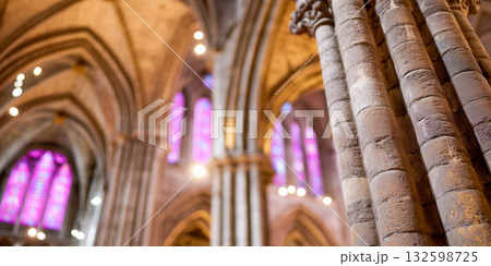 Stone Columns in Gothic Cathedral Interior 132598725