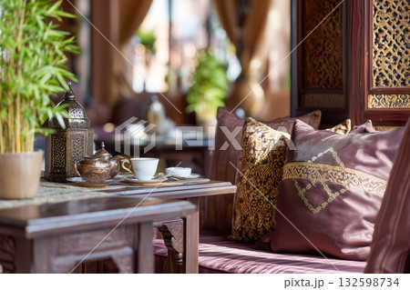 Elegant Oriental Tea Lounge Interior 132598734