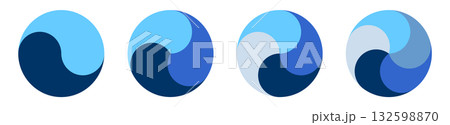 2分割から5分割の循環サイクル図テンプレートセット　2〜5ステップのブルートーン円形グラフ　ベクター 132598870