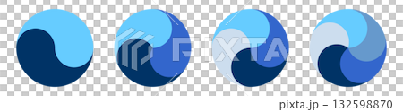 2分割から5分割の循環サイクル図テンプレートセット　2〜5ステップのブルートーン円形グラフ　ベクター 132598870