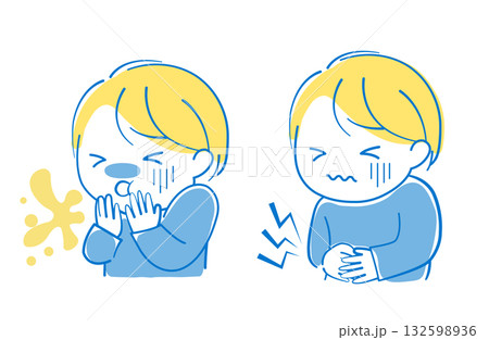嘔吐・下痢の症状で苦しむ子供 132598936