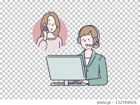 A female operator providing online customer service and a woman making a phone call A female operator providing online customer service and a woman making a phone call 132599026