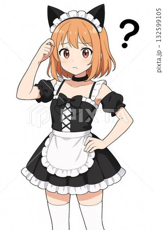 猫耳メイドの女の子 困り顔 TRPG立ち絵 132599105