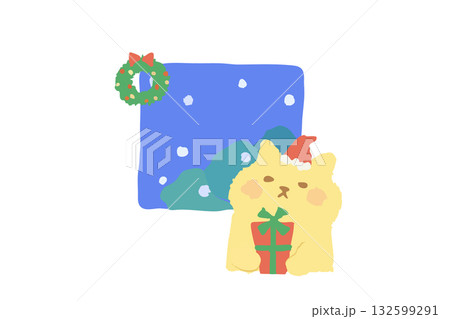 冬　クリスマスプレゼントを持つかわいい猫の手描きイラスト素材 132599291