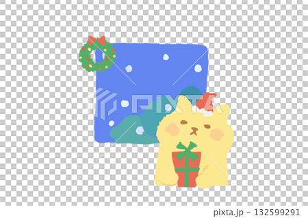 Winter hand-drawn illustration of a cute cat holding a Christmas present Winter hand-drawn illustration of a cute cat holding a Christmas present 132599291