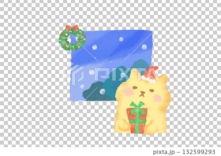 冬　クリスマスプレゼントを持つかわいい猫の水彩イラスト素材 132599293