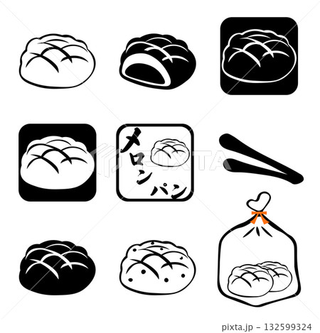 シンプルなメロンパンのアイコンセット シンプルなメロンパンのアイコンセット 132599324