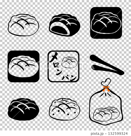 シンプルなメロンパンのアイコンセット シンプルなメロンパンのアイコンセット 132599324