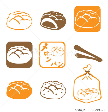 いろいろなメロンパンのアイコンセット(カラー) いろいろなメロンパンのアイコンセット(カラー) 132599325